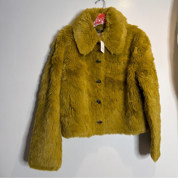 Free People Alice Throw On Faux Fur Jacket Lemon Party XS - Picture 3 of 6
